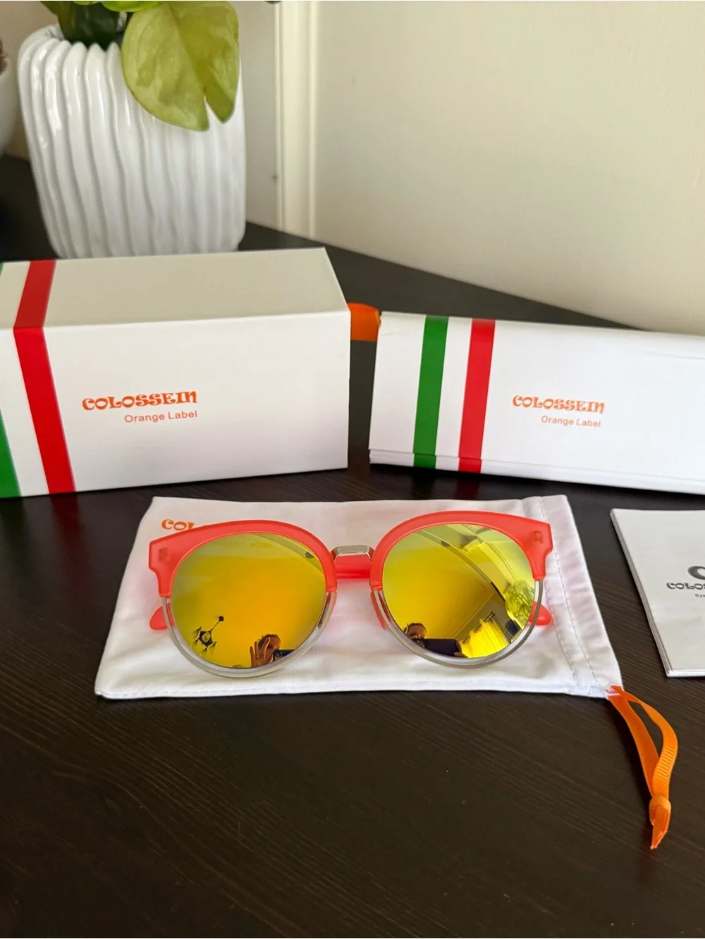 Colosseum Orange/Red Frame Yellow Mirrored Lenses Sunglasses